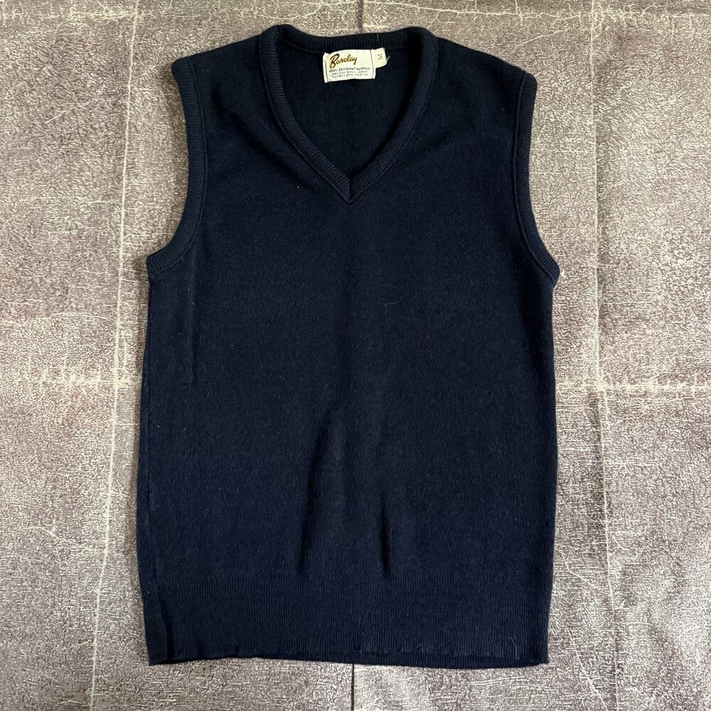 Men's Vintage 70's Barclay Acrylic Navy Blue V Neck Pullover Sweater Vest Sz M